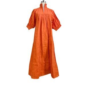 Never A Wallflower High Neck Dress Orange Windowpane Cotton Midi